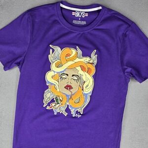 BKYS‎ Shirt Mens Small Purple Medusa Graphic Embroidered Chenille Streetwear